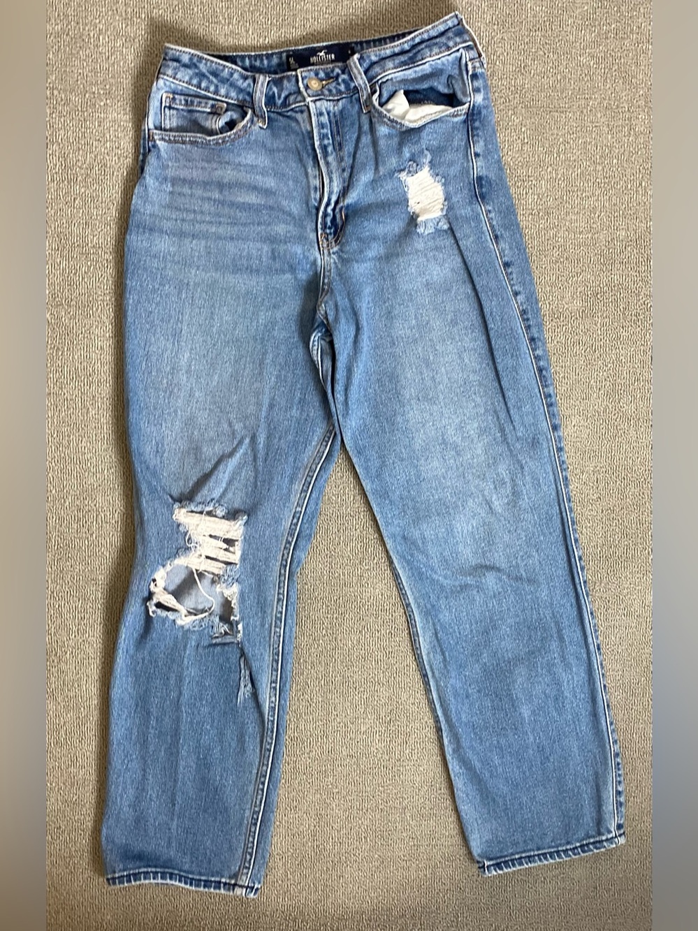 Hollister Light Blue Distressed Ultra High Rise Vintage Straight Jeans